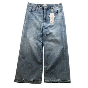 NWT Risen Women Whitney Jeans Size 3XL Light Wash Wide Leg Distressed Blue Denim